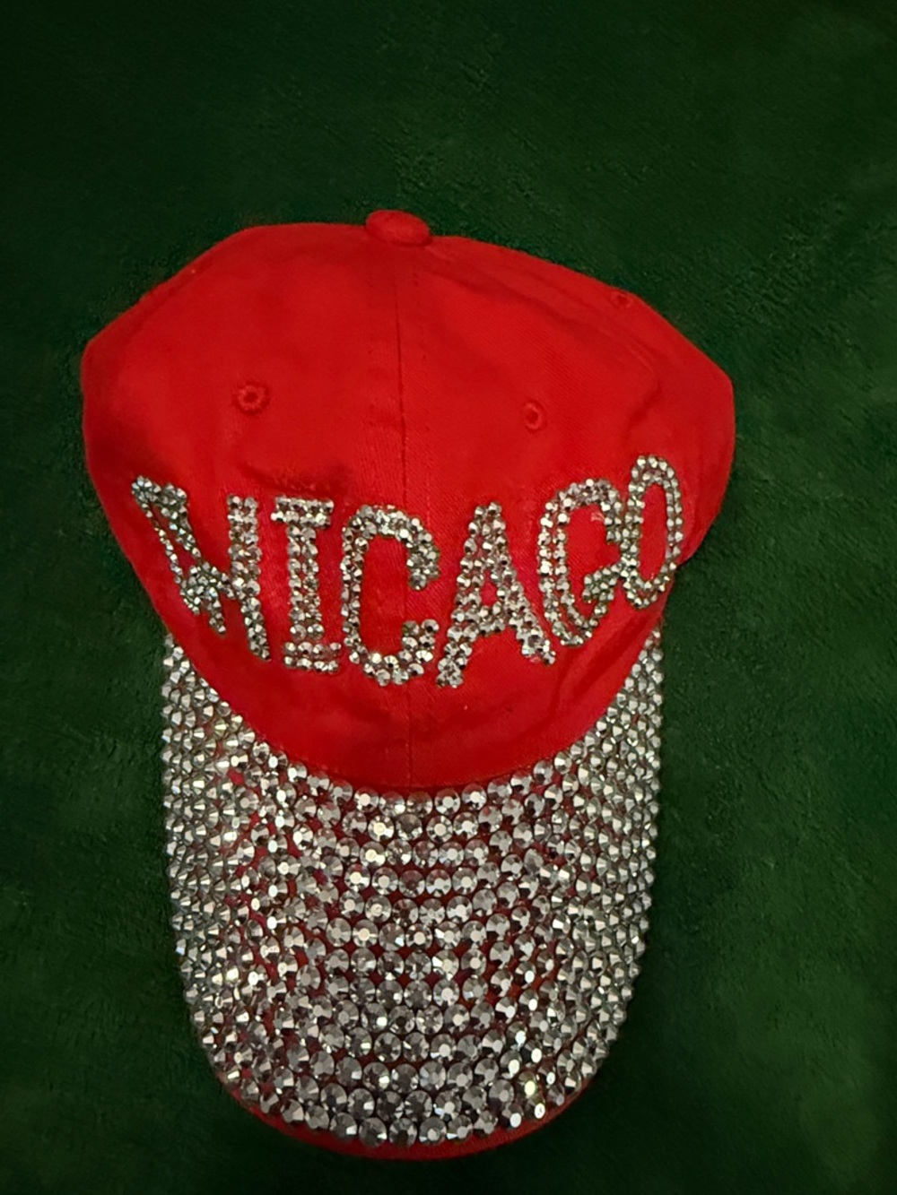 Red Chicago Rhinestone Baseball Cap - Picture 5 of 5